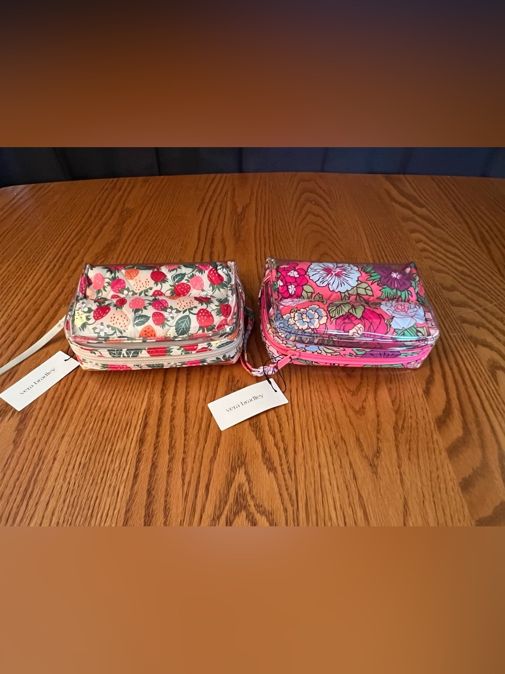 Vera Bradley Floral or Strawberry Print 3 Piece Cosmetic Set